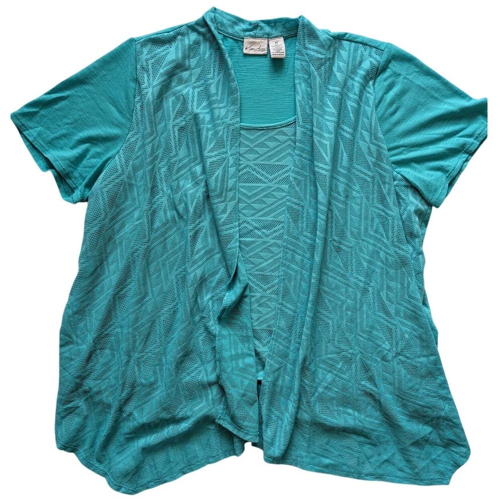 Kim Rogers Woman Plus 2X Turquoise Short Sleeve Jacketed Shirt Woven Boho